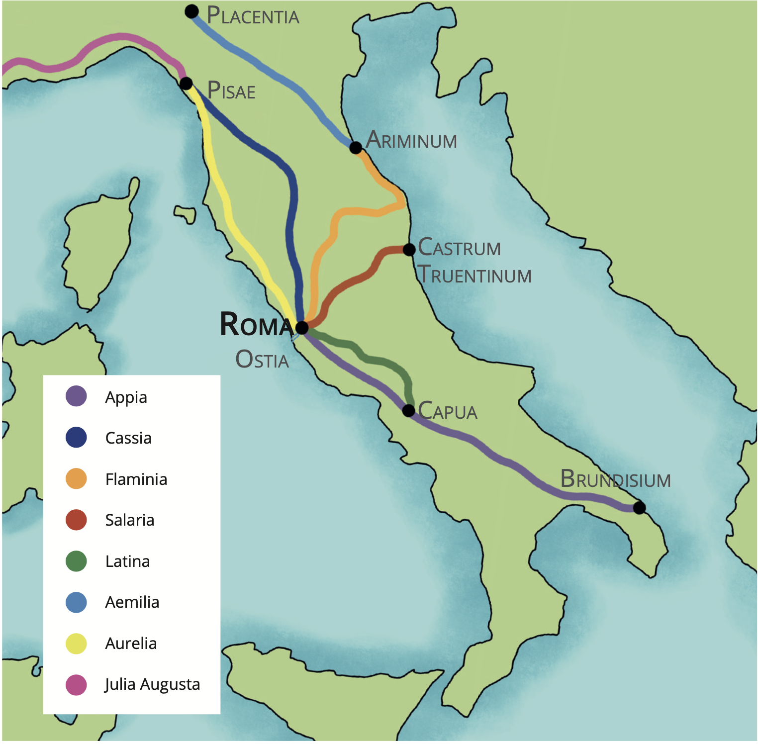 Map of the roads coming into Rome.